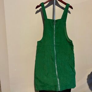 Green corduroy zipper dress